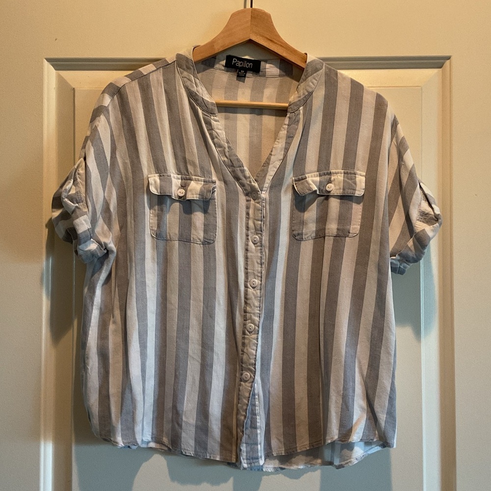 Papillon Blanc Blue and White Striped Blouse